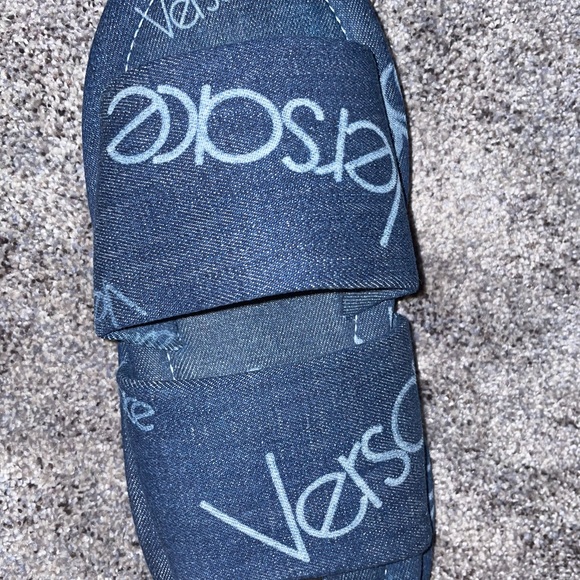 VERSACE Denim Cotton  SLIDES Flat SANDALS - Picture 3 of 7